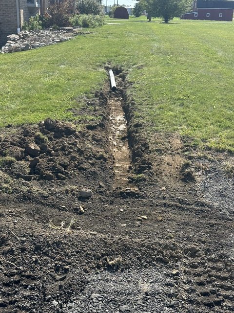 Yard drain trench through lawn